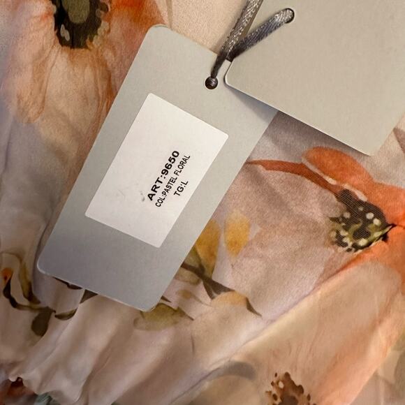 NWT Lara G. Silk Dress LARGE Maxi Hi Low Long Floral Print Pastel - Picture 3 of 10